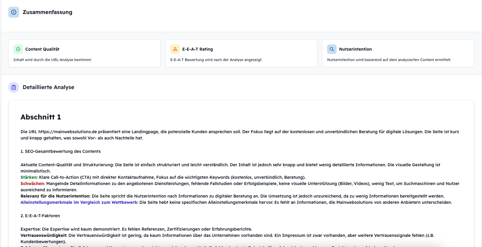 Wettbewerber-Analyse & Content-Vergleich Dashboard Screenshot